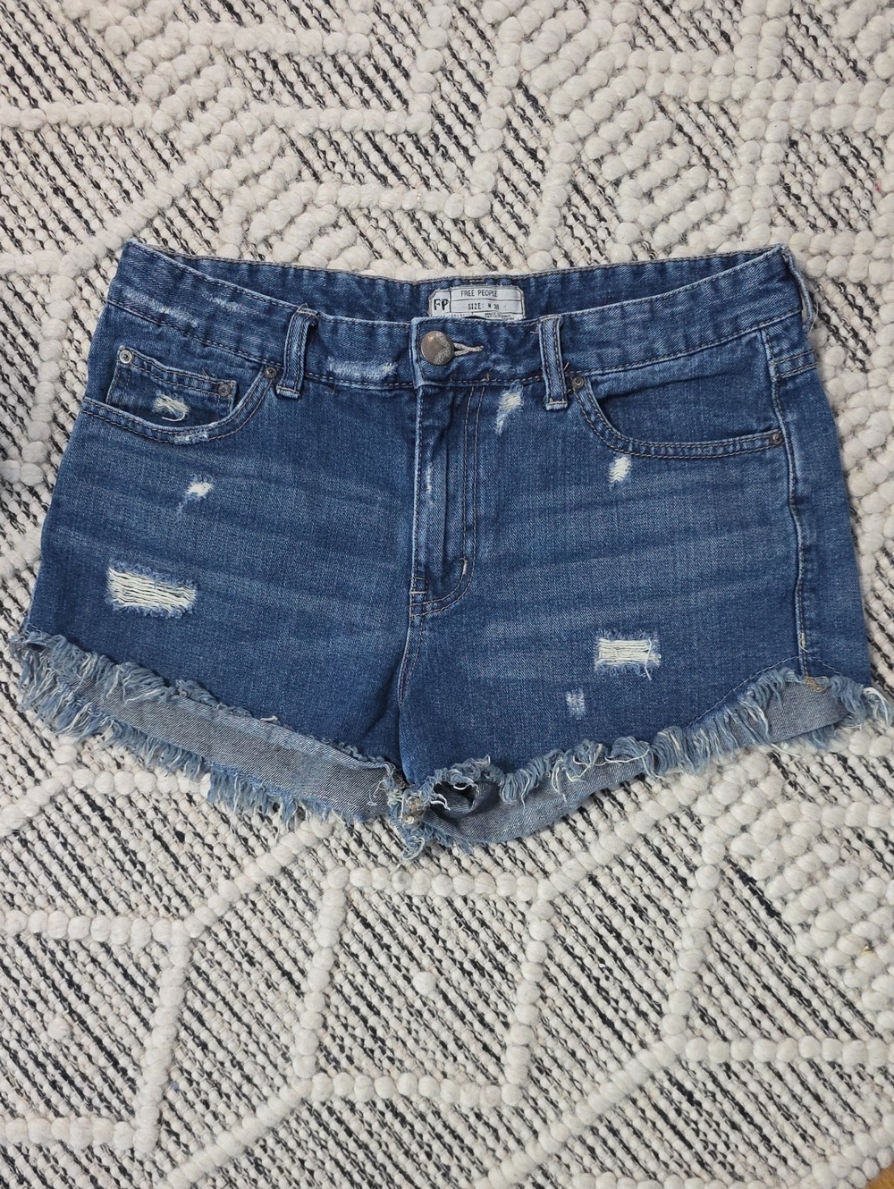 Free People Blue Distressed Denim Cutoff Shorts